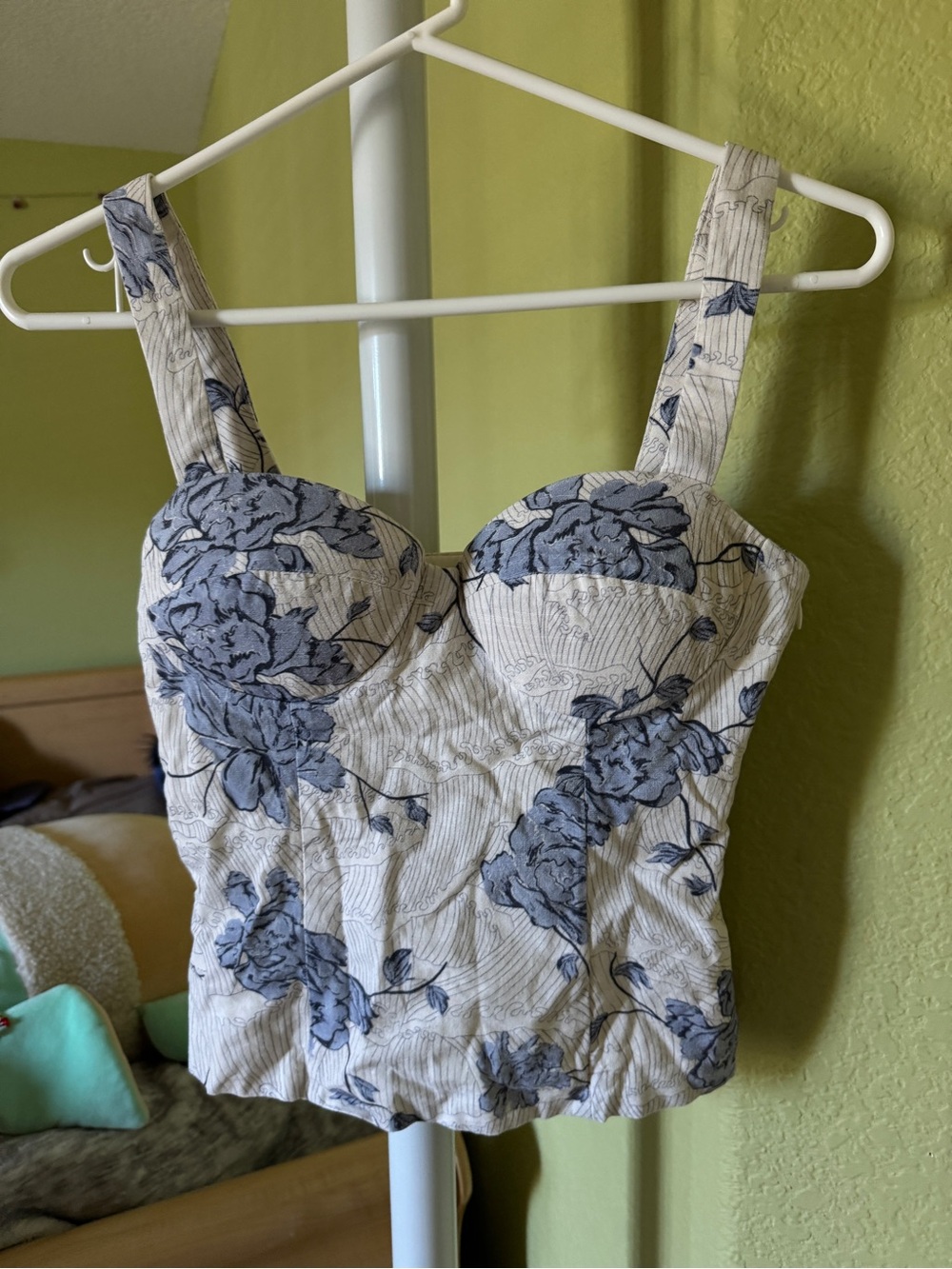 Love Bonito Floral Bustier Tank Top in Blue and Cream